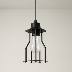 Luminária Pendente Moderno Industrial Retrô Aramado Mezzi - Preto / Ø15cm - ORNE™