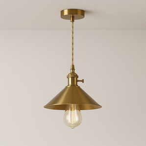 Luminária Pendente Industrial Vintage Retrô Metal Dourado Spire - Dourado / Ø22cm - ORNE™