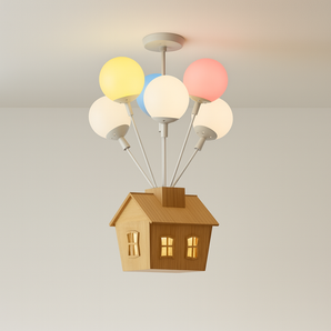 Luminária Pendente Infantil Moderno Madeira Metal Globos LED Shenly