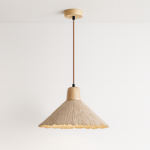 Luminária Pendente Moderno Minimalista Cerâmica Madeira Carvalho Baio