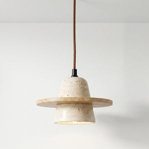 Luminária Pendente Moderno Minimalista Madeira Mármore Travertino Gimbi — ORNE