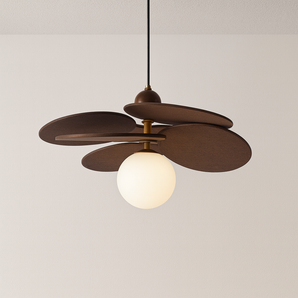 Luminária Pendente Moderna Minimalista Madeira Vidro Husie - Ø50x30cm / 1 Lâmpada / Madeira e Vidro - ORNE™