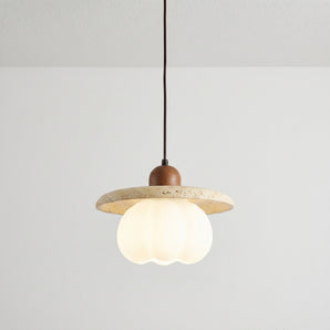 Luminária Pendente Moderno Minimalista Mármore Travertino Madeira Globo Butajira — ORNE
