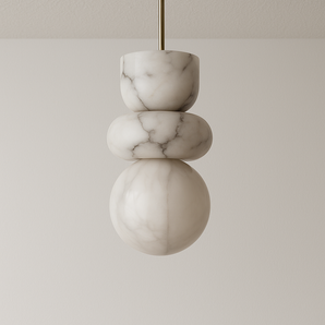 Luminária Pendente Moderna Minimalista LED Mármore Beman - Ø10x20cm / Mármore e Alumínio / Branco Quente (3000K) - ORNE™
