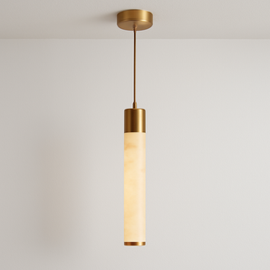 Luminária Pendente Moderna Minimalista LED Mármore Metal Ninvas - Ø6x30cm / Branco Quente (3000K) - ORNE™