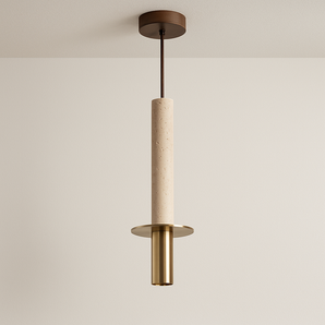 Luminária Pendente Moderna Minimalista Mármore Travertino Piemont - Ø12x33cm / Mármore Travertino e Alumínio - ORNE™