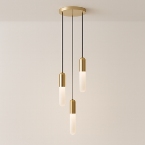Luminária Pendente Moderna Minimalista LED Pill - Dourado / 3 lâmpadas / Branco Quente (3000K) - ORNE™