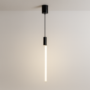 Luminária Pendente Moderna Minimalista LED Metal Acrílico Tazia - Ø8x55cm / Preto / Branco Quente (3000K) - ORNE™