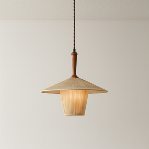Luminária Pendente Moderna Minimalista Metal Tecido Madeira Neesi - Ø40cm - ORNE™
