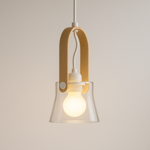 Luminária Pendente Moderna Minimalista Vidro Sot - Ø19x12cm / Vidro e Madeira - ORNE™