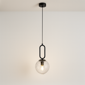Luminária Pendente Moderna Minimalista Globo Bola Vidro Cutt - Preto e Incolor / Branco Quente (3000K) - ORNE™