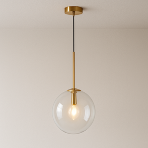 Luminária Pendente Moderno Minimalista Globo Bola Vidro Droplight - Dourado / Ø25cm / Branco Quente (3000K) - ORNE™