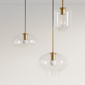 Luminária Pendente Moderna Minimalista Vidro Incolor Metal Dourado Glazz - Modelo A / Ø15cm / Dourado / Vidro Incolor - ORNE™