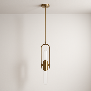 Luminária Pendente Moderna Minimalista Metal Vidro Halaro - Dourado / Ø12x150cm - ORNE™