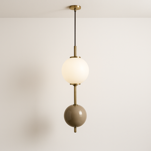Luminária Pendente Moderna Minimalista Vidro Metal Jongin - 1 Lâmpada / Fendi / Branco Quente (3000K) - ORNE™