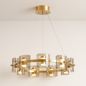 Luminária Pendente Moderno Minimalista Vidro Âmbar Flux - Ø60cm / Branco Quente (3000K) - ORNE™