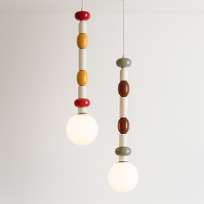 Luminária Pendente Moderna Minimalista Metal Vidro Lolli - Vermelho e Amarelo / Ø12x55cm - ORNE™