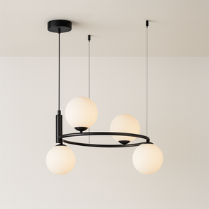 Luminária Pendente Moderna Minimalista Metal Vidro Lunar - 4 Lâmpadas / Preto / Dourado, Branco e Preto - ORNE™