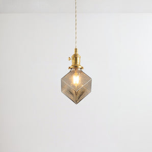  Luminária Pendente Moderna Minimalista Vidro Nervi - Fumê e Dourado / Vidro e Latão / 12x13cm / Prisma - ORNE™