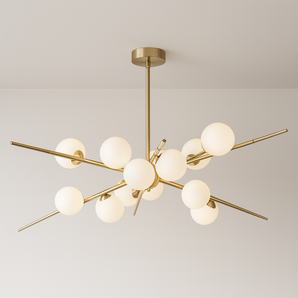 Luminária Pendente Moderno Minimalista Bolas Globos Vidro Nord - Dourado / 12 lâmpadas / Branco Quente (3000K) - ORNE™