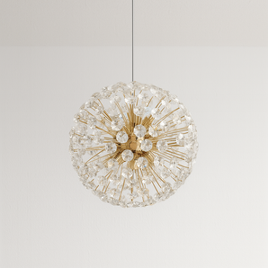 Luminária Pendente Moderna Minimalista Vidro Metal Panolla - Dourado / Vidro e Alumínio / Ø35cm / 8 Lâmpadas - ORNE™