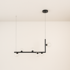 Luminária Pendente Moderno Minimalista Vidro Metal Globos Linear Preto Sorra