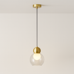 Luminária Pendente Moderno Minimalista Metal Vidro Tallinn - Ø20x15cm / Incolor Dourado / A / Vidro e Alumínio - ORNE™