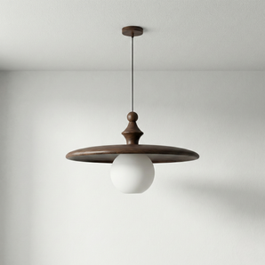 Luminária Pendente Retrô Vintage Clássico Madeira Nogueira Vidro Globo LED Capilos — ORNE