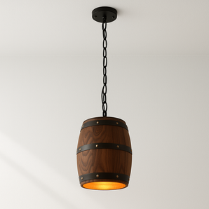 Luminária Pendente Moderna Minimalista Madeira Luff - Ø20x26cm / Marrom - ORNE™