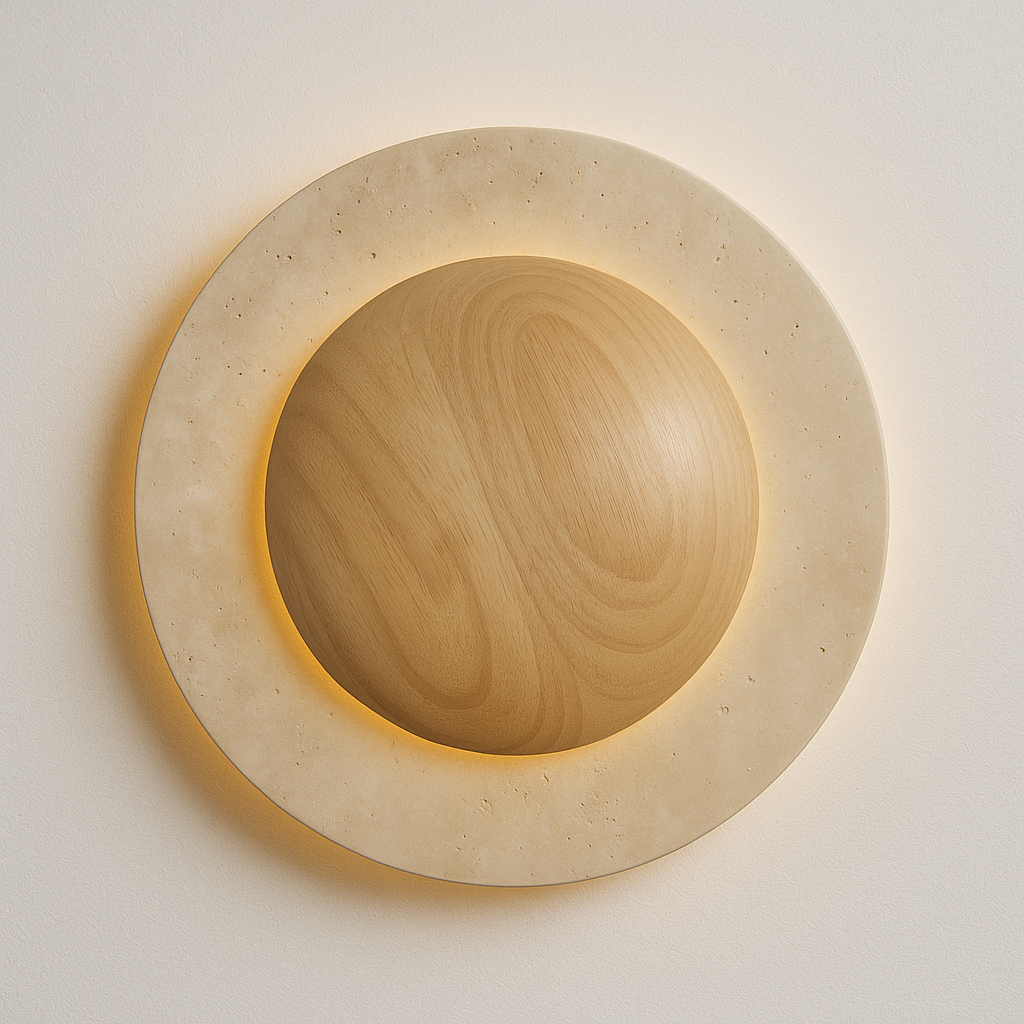 Luminária Arandela Moderna Minimalista Mármore Travertino Madeira Viena