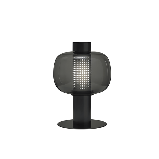 Luminária de Mesa Moderna Minimalista Metal Vidro LED Aura - Preto / Vidro Fumê