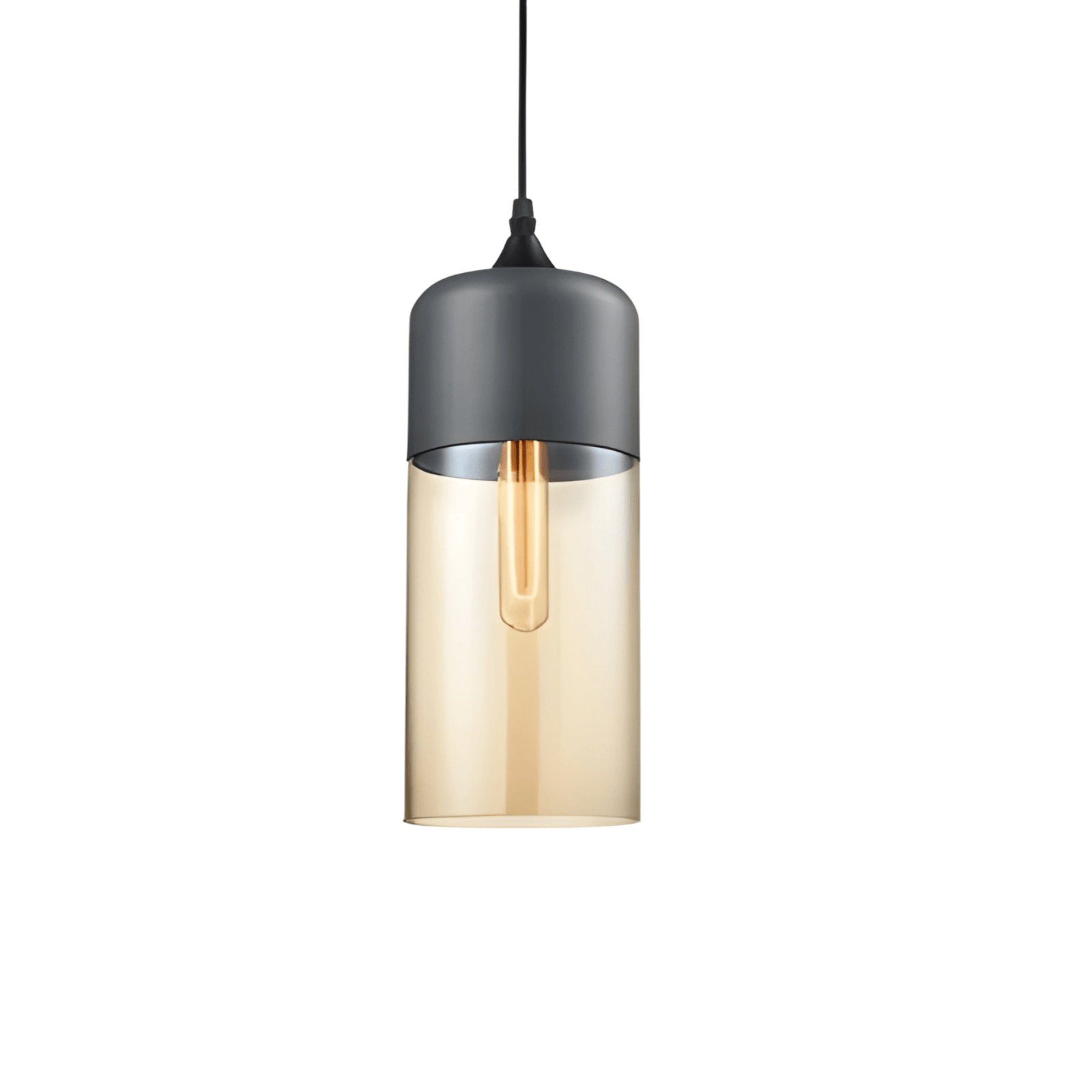 Luminária Pendente Moderna Minimalista Vidro Grace - Preto e Âmbar / Ø12cm / Bulbo ou Filamento LED