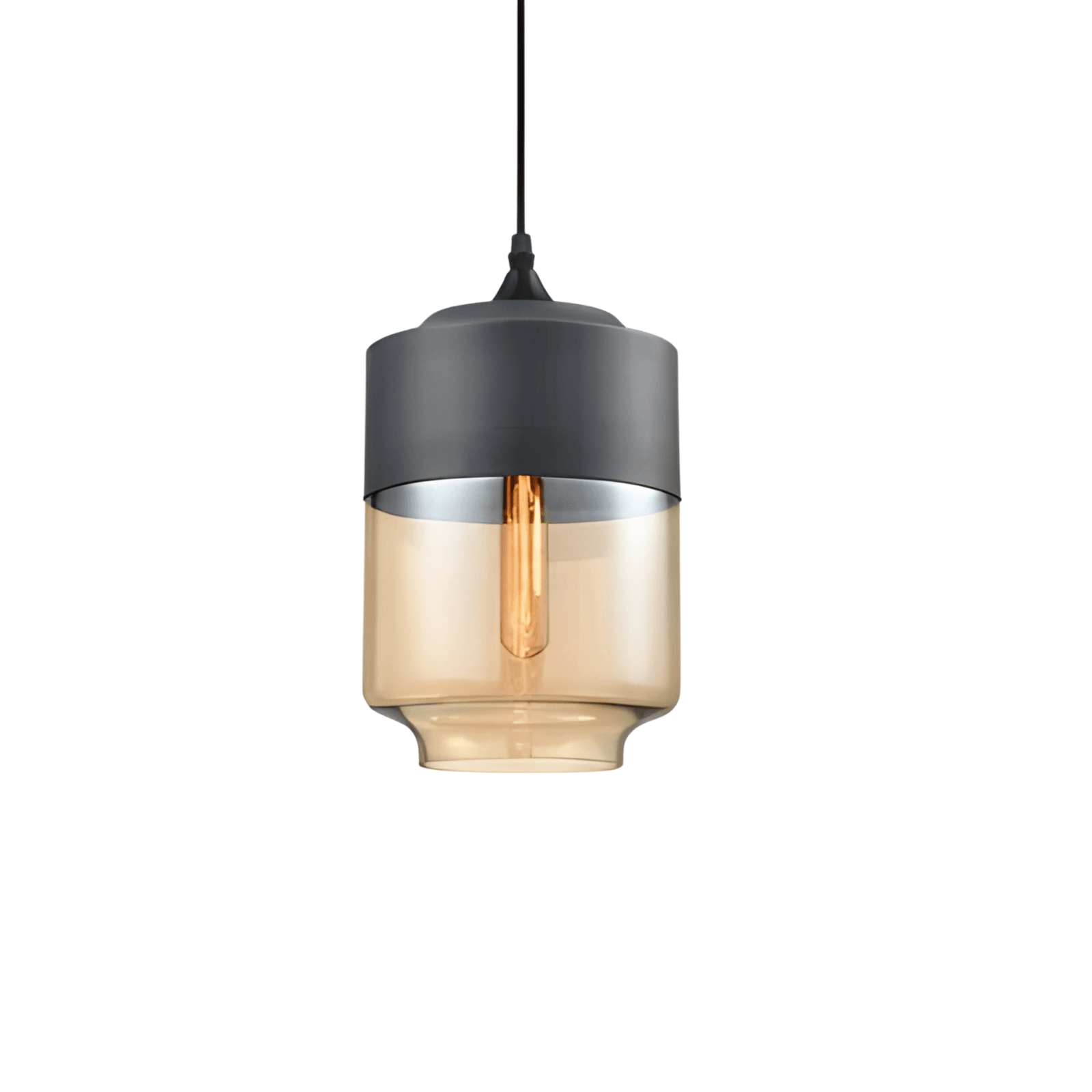 Luminária Pendente Moderna Minimalista Vidro Grace - Preto e Âmbar / Ø18cm / Bulbo ou Filamento LED