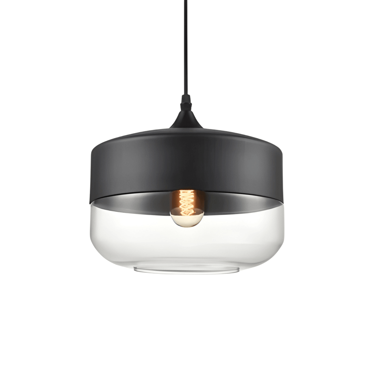 Luminária Pendente Moderna Minimalista Vidro Grace - Preto e Incolor / Ø25cm / Bulbo ou Filamento LED