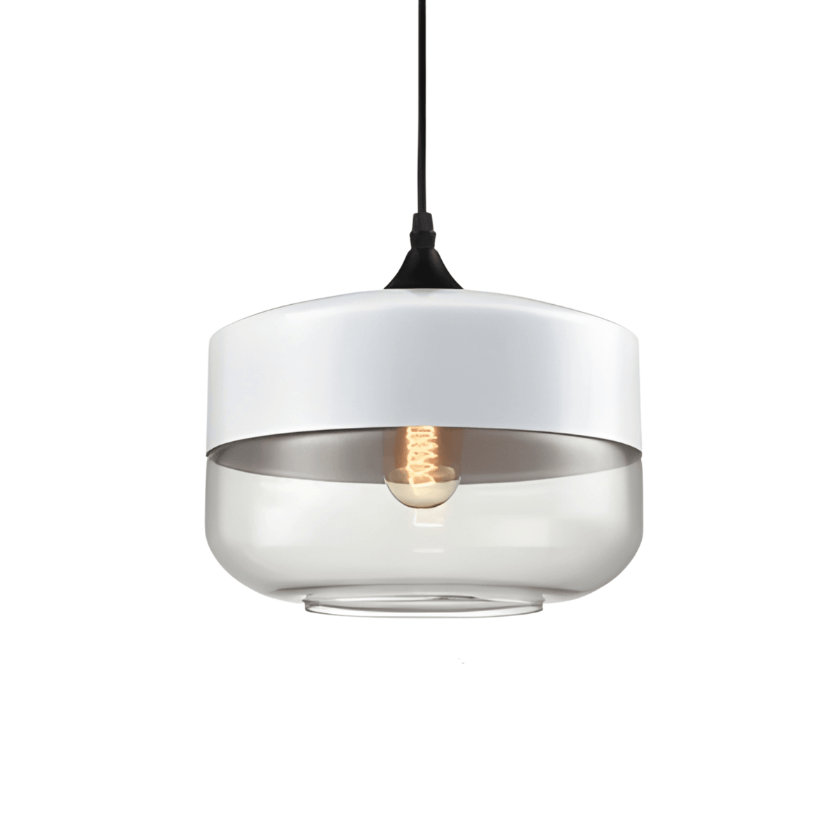 Luminária Pendente Moderna Minimalista Vidro Grace - Branco e Incolor / Ø25cm / Bulbo ou Filamento LED