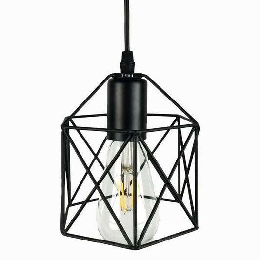 Luminária Pendente Moderna Industrial Retrô Aramado Diamond - Único / Ø14cm / 1 lâmpada / Preto