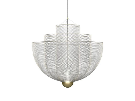 Luminária Pendente Moderna Minimalista Metal Aramado Cluster - Prata / Ø60cm / Branco Frio (6000K)