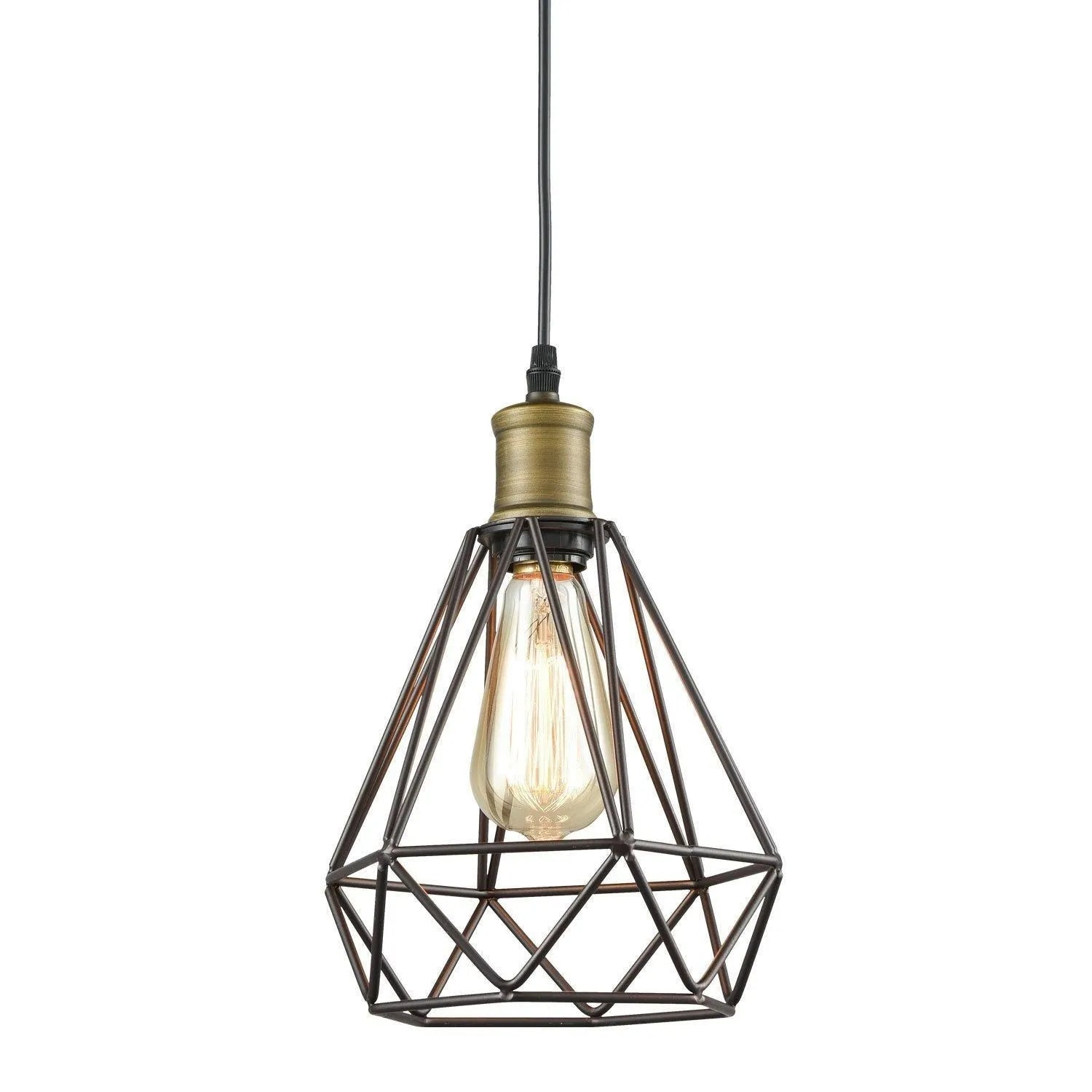 Luminária Pendente Moderno Industrial Aramado Preto Dourado Angle - Sem lâmpada