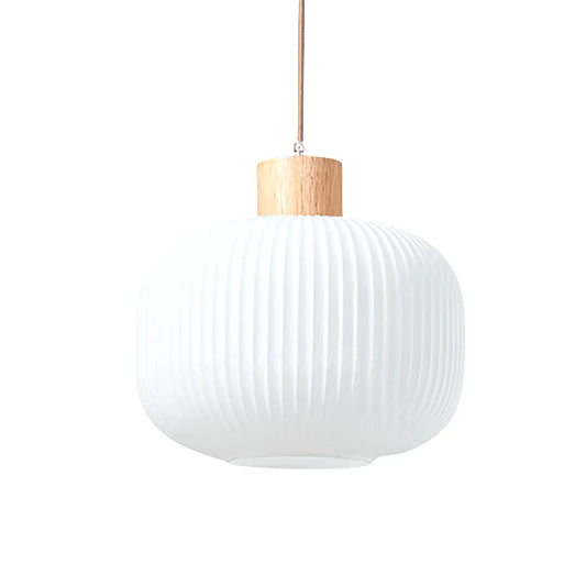 Luminária Pendente Moderno Minimalista Madeira Vidro Japonês Kittan - Ø25x26cm / Branco