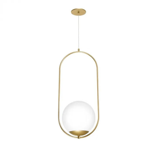 Luminária Pendente Moderno Minimalista Metal Globo Vidro Bow - Dourado / Branco Quente (3000K) / Ø20cm